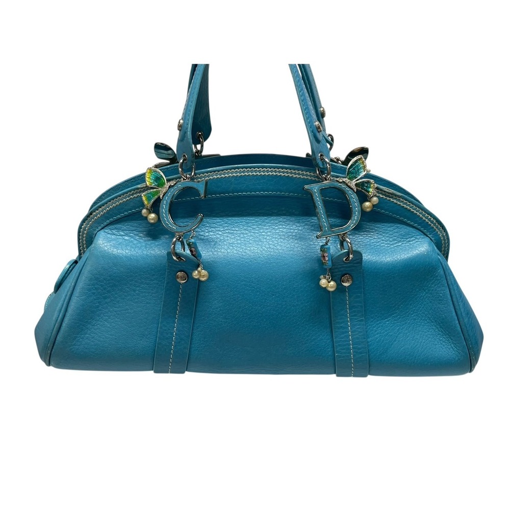 Dior blue charm handbag leather logo Christian - Picture 1 of 10
